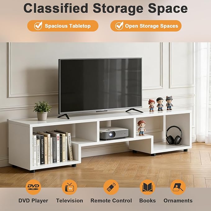 Lightdot TV Stand for TVs up to 55'', Modern Entertainment Center with Open Storage Shelf Large capacity for collection, Media Table TV Console for Living Room/Bedroom/Sofa Cabinet,Easy Assembly-White
