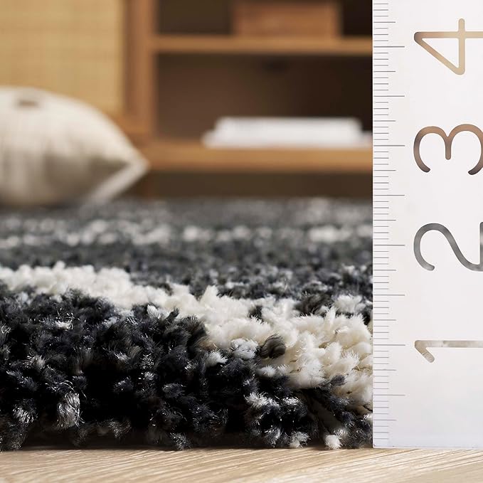 SAFAVIEH Hudson Shag Collection 7' Round Dark Grey/Ivory SGH283G Moroccan Trellis Non-Shedding Living Room Bedroom Dining Room Entryway Plush 2-inch Thick Area Rug