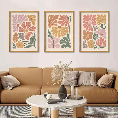 TBKHUDBI Framed Boho Flower Wall Art Abstract Floral Canvas Pictures Prints Set of 3 Minimalist Botanical Painting Poster Flower Market Aesthetic Wall Decor for Living room Bedroom 16"x24"