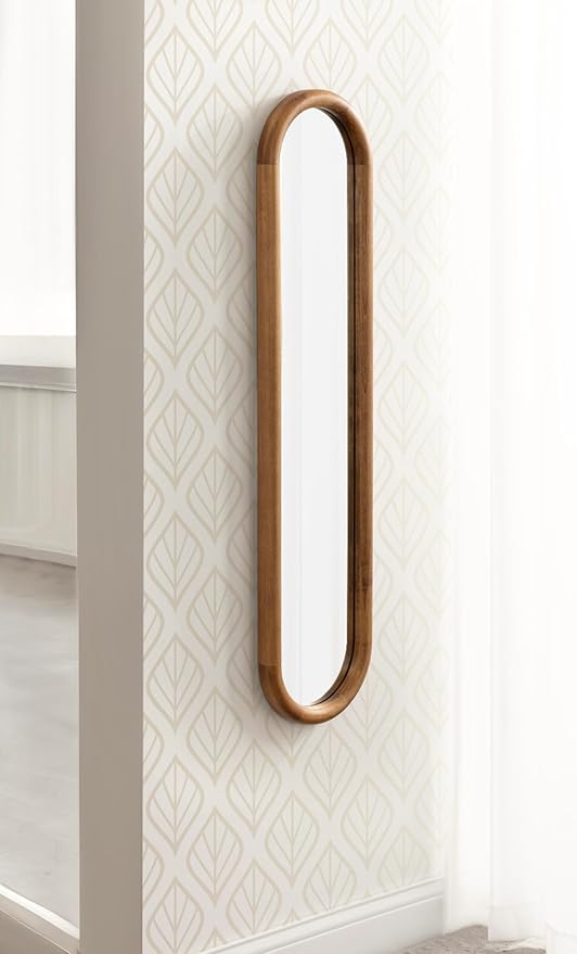 Kate and Laurel Talma Modern Slim Panel Wall Mirror, 9 x 36, Natural Wood, Transitional Narrow Mirror for Use as Versatile Entryway or Bedroom Wall Decor