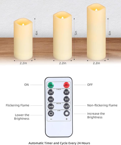 Waterproof Flameless Candles, 12 PC Battery Operated LED Pillar Candles with 2 Remote Controls & Timer, Flickering Indoor Outdoor Candles for Wedding, Patio, Easter, Bathroom, Home Decor, 4''5''6''