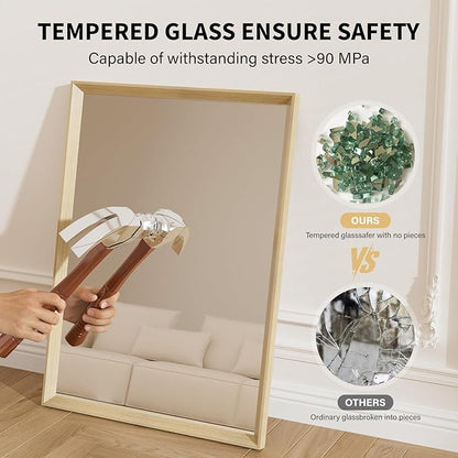 Oak Wood Effect Framed Wall Mirror, 30x36 Rectangle Mirror, Anti-desilvering Tempered Glass, Sustainable& Sturdy Frame, Farmhouse Mirror, Anti-Rust, 3min Fast Setup for Bathroom Living Room