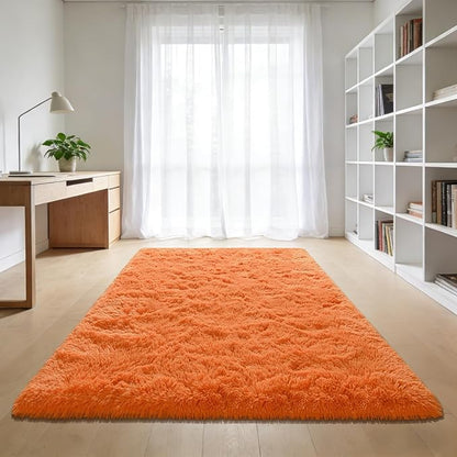 Andecor Soft Fluffy Bedroom Rugs, 3 x 5 Feet Indoor Shaggy Plush Area Rug for Boys Girls Kids Baby College Dorm Living Room Home Decor Floor Carpet, Orange