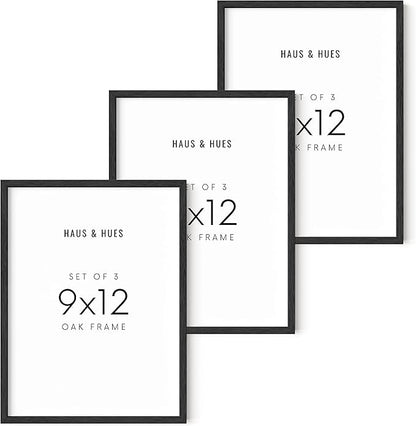 HAUS AND HUES 9x12 Black Oak Wooden Frame Set of 3 - Poster Holders with Rustic Finish