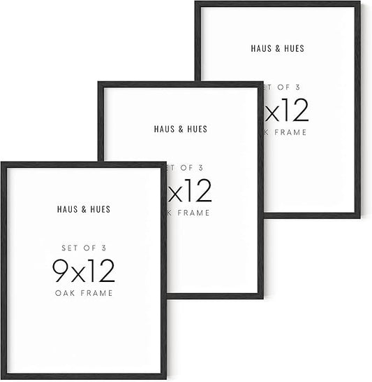 HAUS AND HUES 9x12 Black Oak Wooden Frame Set of 3 - Poster Holders with Rustic Finish