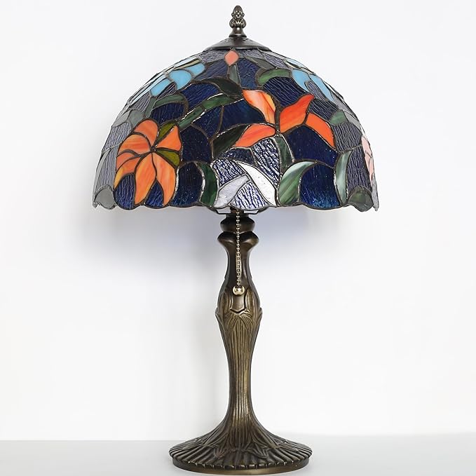 Tiffany Lamp Stained Glass Table Lamp Bedside Reading Lamp 12 x 19” Irises Style Decorative Lamp for Desk Study Living Room Bedroom Office Light Decor Gift