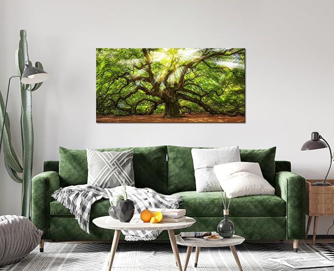 Conipit Landscape Canvas Wall Art Angel Oak Tree Picture Prints South Carolina Tree Art Print Framed and Stretched Nature Canvas (W-48xH-24)