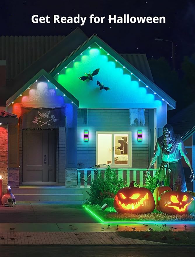 Smart Outdoor Wall Lights, 1500LM RGB+IC+Warm/Cool White Porch Light, 44 Scene Modes, IP65 Waterproof Wall Sconce for Halloween Christmas Decor, Works with Alexa, Google Assistant 2 Pack
