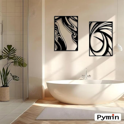 Pymin 4 Pack Modern Metal Abstract Wall Art, Minimalist Matte Black Single Line Art Décor, 3D Sculptures Textured Hanging Wall Home Decor and Shadow Effect Wall Decor for Living Room Bedroom, 16"x11"