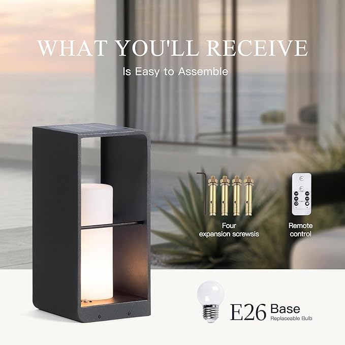 Modern Floor Lamp with Remote (Adjustable Brightness), Dusk to Dawn Outdoor Solar Lanterns Waterproof IP65, Unique Floor Lamps, 3000K Solar Outdoor Lamp for Patio Backyard Garden Deck Decoration