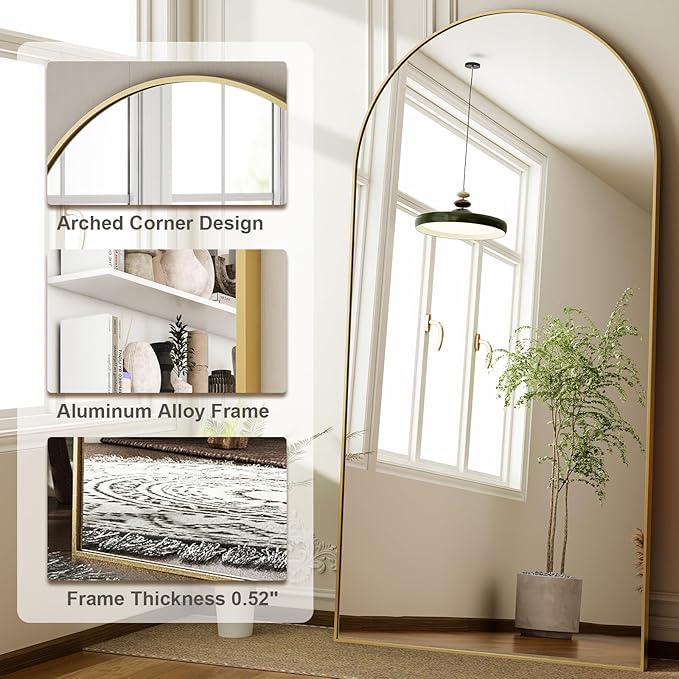 HARRITPURE 76"x34" Arched Full Length Mirror, Floor Mirrors with Aluminum Alloy Frame Free-Standing Wall Mounted Large Dressing Mirror for Living Room Bedroom Cloakroom