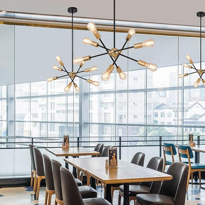 MEIXISUE 8 Lights Dining Room Light Fixtures Modern Sputnik Chandelier Black and Gold Mid Century Pendant Light for Kitchen Island Entryway Foyer Living Room UL Listed