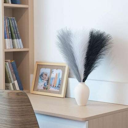 Faux Pampas Grass Decor, 18"/45cm Artificial Pampas Grass Fluffy 6 Stem pompous Flower Arrangement for Boho Home Wedding Decoration (Black,White,Grey)
