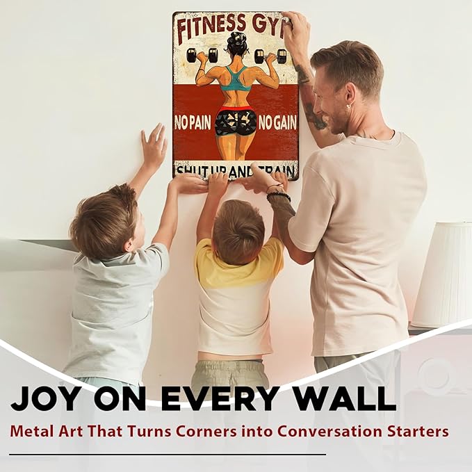 Fitness Gym Vintage Tin Sign No Pain No Gain And Train Metal Tin Signs Funny Weightlifting Workout Decor Gym Poster Room Wall Art 12x16inch