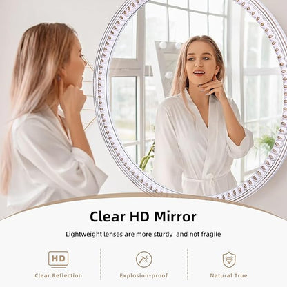 30 Inch Rustic Farmhouse Round Wood Mirror for Wall Decor, Boho Decorative Circle Mirrors for Bathroom Over Sink, Entryway, Living Room& Bedroom