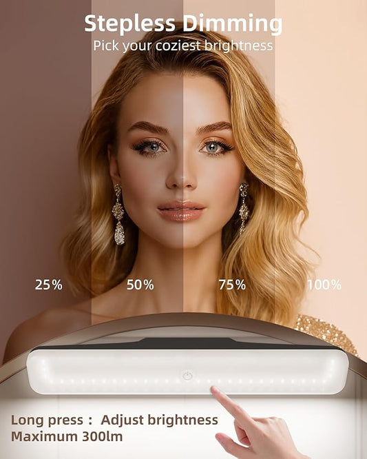 EZVALO Wireless Makeup Light 1 Pack, Vanity Lights for Mirror,Bathroom Mirror Light, Rechargeable, 3 Color Modes, Stepless Dimming, Touch Control, Adjustable Angle, Black, Women's Gifts