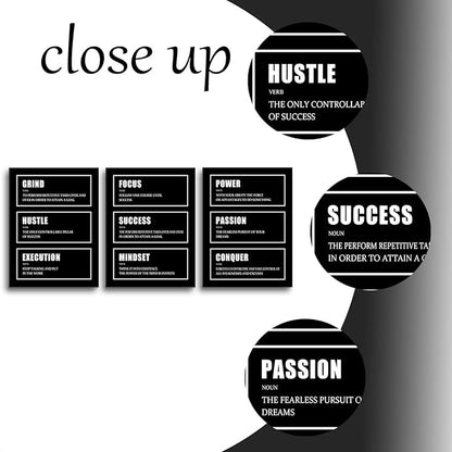 Hustle Success Passion Motivational Canvas Wall Art 3 Pieces Inspirational Painting Prints Entrepreneur Quotes Grind Posters Prints Black Wall Decor for Office Bedroom Workplace Framed [36''W X 16''H]