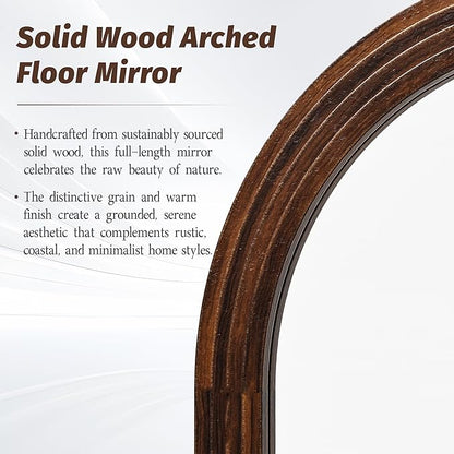 Antok Full Length Mirror 76"×41" Floor Mirror Standing Tall Mirror, Arched Stand up Large Wall Mirrors, Freestanding Full Body Mirrors for Bedroom Living Room Wood Vintage Style Nature