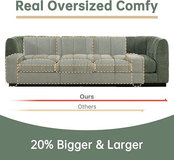 Morden Fort 96" Modular Sectional Sofa, Deep Seat Chenille Couch with High Density Foam Cushions, 3-Seat Modern Minimalist Sofa for Living Room Apartment, Green