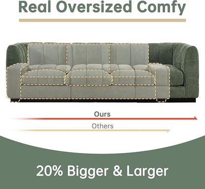 Morden Fort 96" Modular Sectional Sofa, Deep Seat Chenille Couch with High Density Foam Cushions, 3-Seat Modern Minimalist Sofa for Living Room Apartment, Green