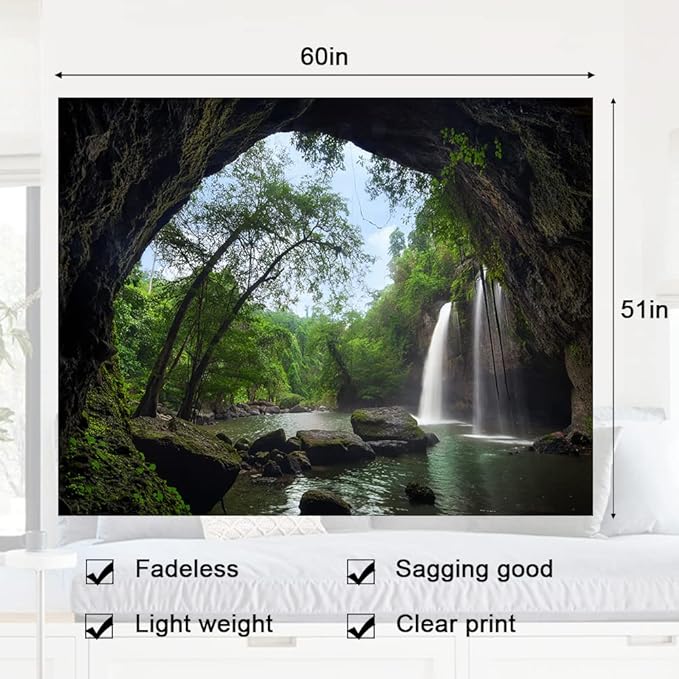 Llamazing Forest Landscape Tapestry for Home Decor - Living Room Bedroom Decoration Magic Curtain (Waterfall, 60''L51''W)