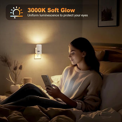 JandCase Night Lights Plug into Wall, Automatic Night Light with Dusk to Dawn, 2 Pack 3000K Soft Warm 0-100LM Dimmable Plug in LED Nightlight for Bedroom, Hallway, Stairs