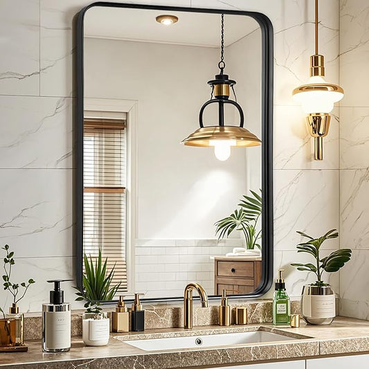 Black Mirror for Bathroom Wall - 26x38 Inch Bathroom Mirrors Over Sink with Rectangular Metal Frame, Black Vanity Rectangle Mirror for Restroom, Hallway, Home Office