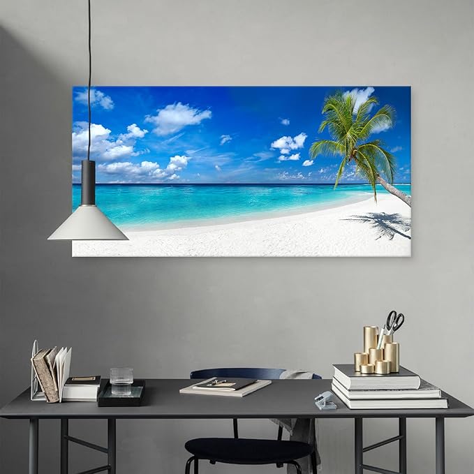 XXMWallArt FC2498 Seascape Canvas Art - Tropical Paradise Beach With White Sand and Coco Palms - Summer Beach Nature Pictures for Living Room, Bedroom, Home and Office Wall Decor