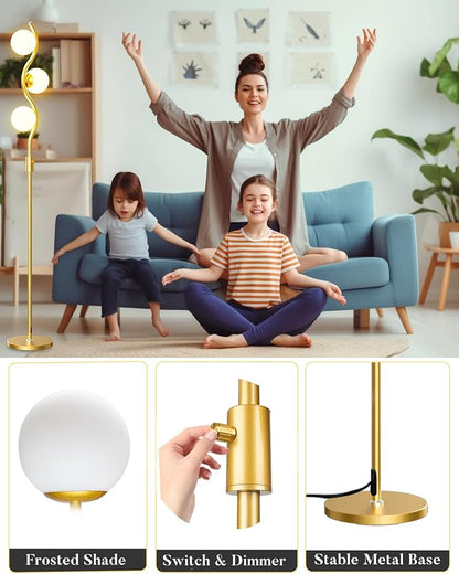 Lightdot 60IN Gold Floor Lamp Stepless Dimmable Globe Floor Lamps with 3Pcs 3000K Bulbs Eye-Friendly Mid Century Standing Lamps with 5Lbs Heavy Base for Living Room/Bedroom/Sofa Beside/Corner Decor