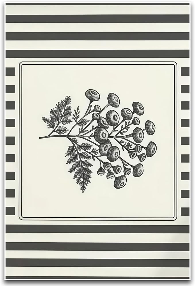 ZHBJSM Vintage Botanical Wall Art Black and White Line Print Retro Striped Background Minimalist Farmhouse Chic Decor for Bedroom Living Room Office 16x24 Inch Unframed