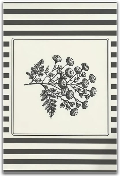ZHBJSM Vintage Botanical Wall Art Black and White Line Print Retro Striped Background Minimalist Farmhouse Chic Decor for Bedroom Living Room Office 16x24 Inch Unframed