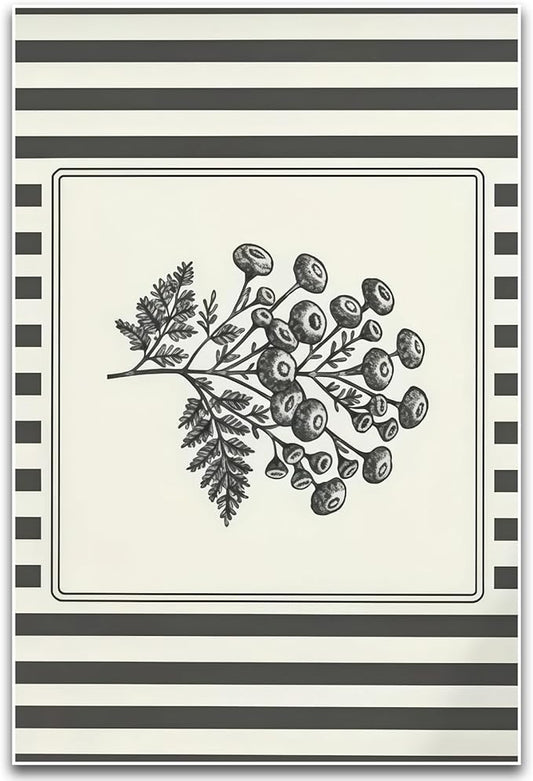ZHBJSM Vintage Botanical Wall Art Black and White Line Print Retro Striped Background Minimalist Farmhouse Chic Decor for Bedroom Living Room Office 16x24 Inch Unframed