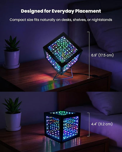 Nobiggie Infinity Mirror Cube Ambient Lighting, 3D Deep Space RGB LED Mood Light with Music Rhythm Sync, Futuristic Hypercube Decor for Home, Bedroom & Living Room (Space Black, Mini - 4.4 Inch)