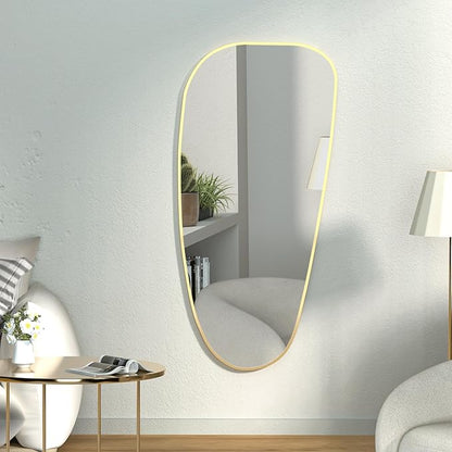 47"x22" Irregular Wall Mirror Gold Asymmetrical Shaped Aluminum Alloy Framed Mirror for Living Room Bathroom Bedroom Entryway Fireplace