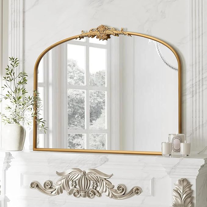 Besdomus Antique Arched Gold Mirror: 40"x29" French Large Decorative Gold Vintage Wall Vanity Mirror - Baroque Traditional Ornate for Bedroom/Bathroom/Fireplace/Entryway - Home Decor for Homemakers