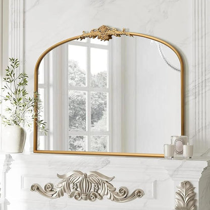 Besdomus Antique Arched Gold Mirror: 40"x29" French Large Decorative Gold Vintage Wall Vanity Mirror - Baroque Traditional Ornate for Bedroom/Bathroom/Fireplace/Entryway - Home Decor for Homemakers