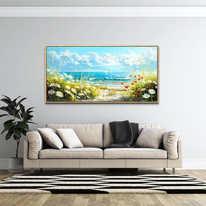 ZUITINGHUA Wood Framed Canvas Wall Art For Living Room Large Wall Decor For Office Bedroom Decorations Flowers Landscape Pictures Seaside Paintings Artwork Aesthetic Mural Home Decor 30x60 In
