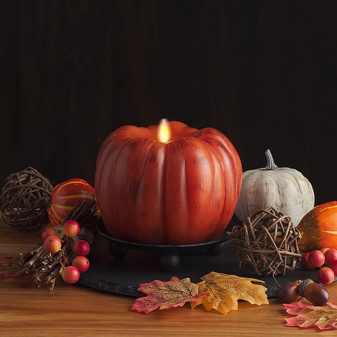 Luminara - Flameless Halloween LED Candle Battery Operated Moving Flame - Antique Orange Pumpkin - Pack of 1-5 x 4.5 - Unscented Indoor Use