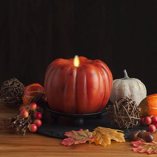 Luminara - Flameless Halloween LED Candle Battery Operated Moving Flame - Antique Orange Pumpkin - Pack of 1-5 x 4.5 - Unscented Indoor Use