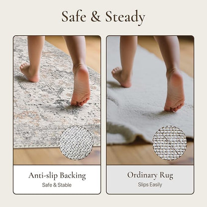 GENIMO Runner Rug 3x10, Non Slip Vintage Hallway Runner Rugs, Low Pile Lightweight Machine Washable Mat for Hallway, Entryway, Bedroom, Kitchen and Corridor, Light Taupe Brown