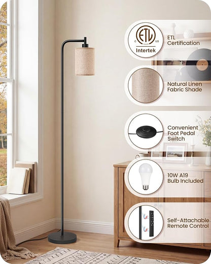 2Pack Dimmable Floor Lamp for Living Room with Remote and Foot Switch, Modern Standing, Corner Lamp,10W Bulb 3 Color Temperatures, for Bedroom, Office, ETL Listed, Black and Beige E19LDP205