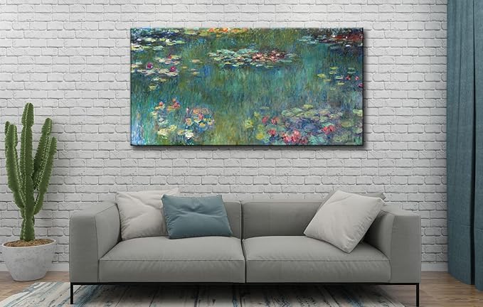 Claude Monet Large Canvas Wall Art Framed Water Lilies Vintage Classic Painting Wall Decor Green Garden Famous Artwork Print for Bedroom Living Room Office Decoration 20" x 40"