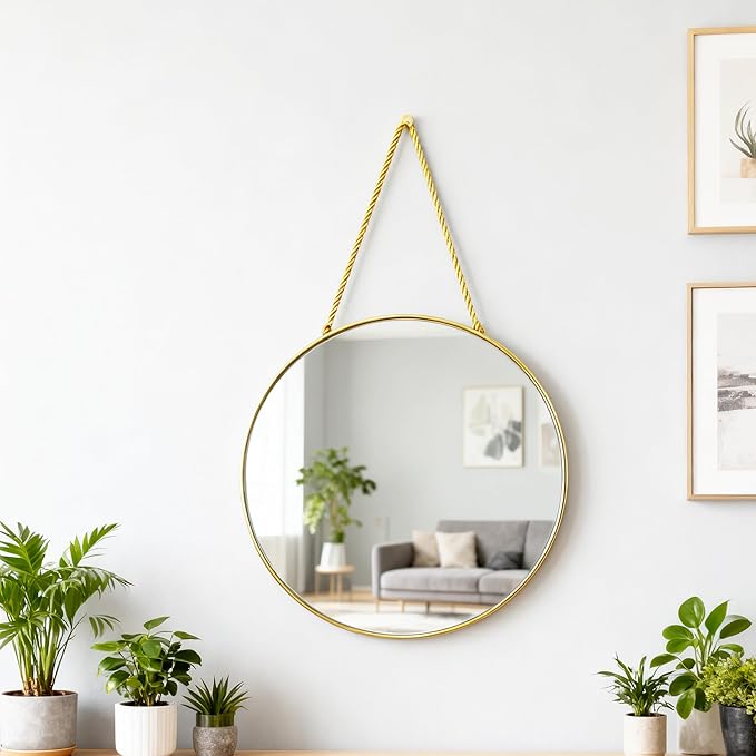 Round Wall Mirror Door Mirror PVC Plastic Frame (Gold, 11.8 inch)