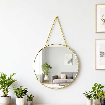 Round Wall Mirror Door Mirror PVC Plastic Frame (Gold, 11.8 inch)