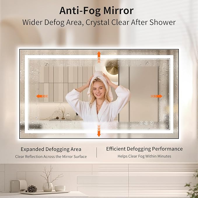 30"x50" LED Bathroom Mirror with Lights, Front & Backlit, Anti-Fog, Dimmable, 3 Color Temperature, CRI 90+, LED Mirror for Bathroom with Premium Full Aluminum Frame, Touch Control with Memory
