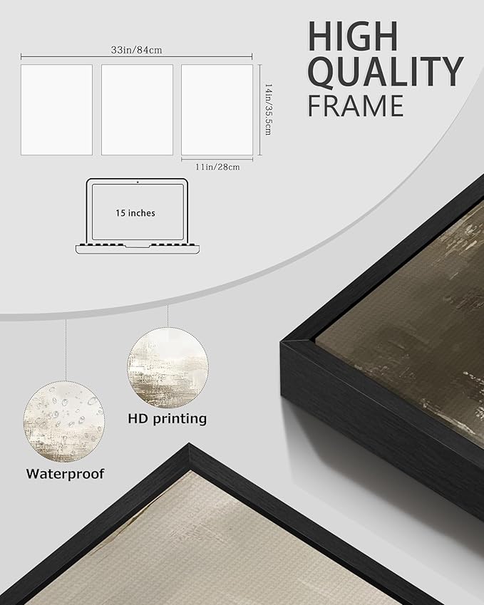 PHOPAGO Abstract Framed Wall Art Minimalist Beige Pastel Neutral Wall Decor Modern Art Paints for Living Room Bedroom Decor - 11x14in Black Framed