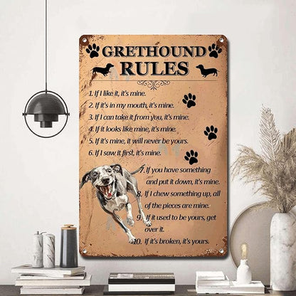 Metal Sign Tin Sign Vintage Wall Art Grethound Rules Bar Sign for Bar 8×12 Inches