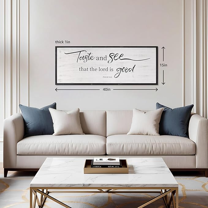 Taste And See That The Lord Is Good Bible Verses Framed Wall Sign For Family Living Room Kitchen Farmhouse Dining Room Vintage Boho Wall Art Decoration For Living Room Bedroom, 40 X 15 Inch, Black