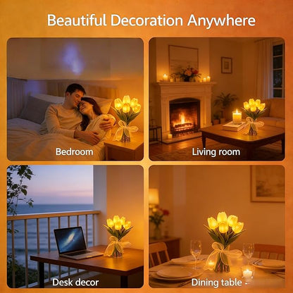 Radiant Romantic Tulip Light with Vase, 15 PCS Twinkling Tree Tulips LED Night Light Long-Lasting Brightness, Flower Shaped Ambient Night Lamp for Bedroom Bedside Decor & Gift (red)