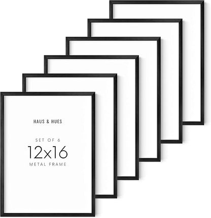 HAUS AND HUES 12x16 Black Metal Picture Frames - Features Premium Aluminum & Hanging Hardware, Shatterproof Plexiglass - Ideal for Home, Room, Office (12x16 in, Black, Set of 6)